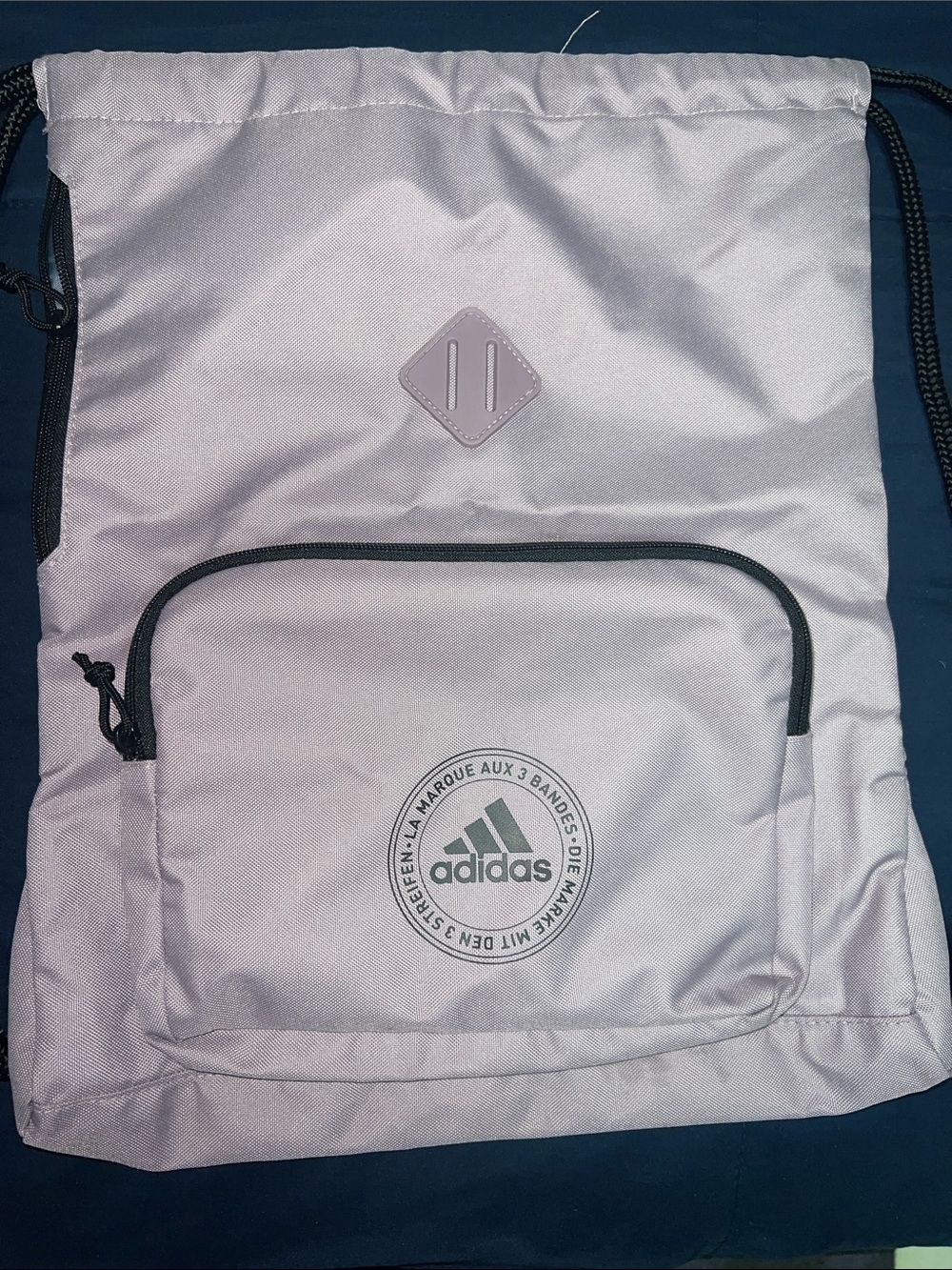 adidas Light Purple Drawstring Backpack with Front Zip Pocket